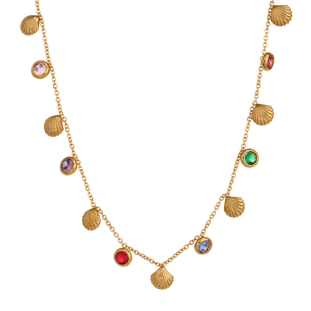 Collier zircons colorés & pampilles – Acier inoxydable doré