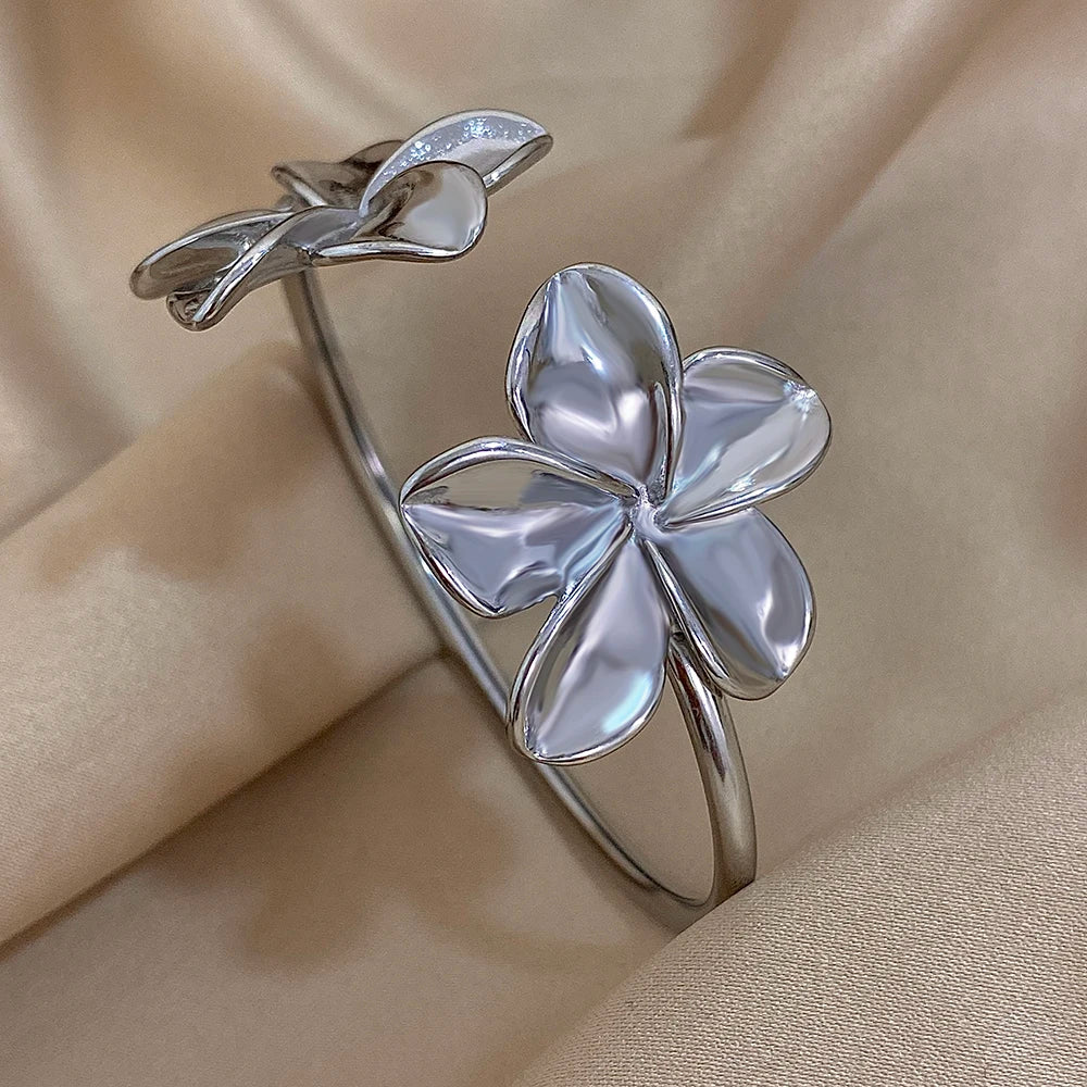 Doppeltes Blumen-Armband – Edelstahl in Gold oder Silber