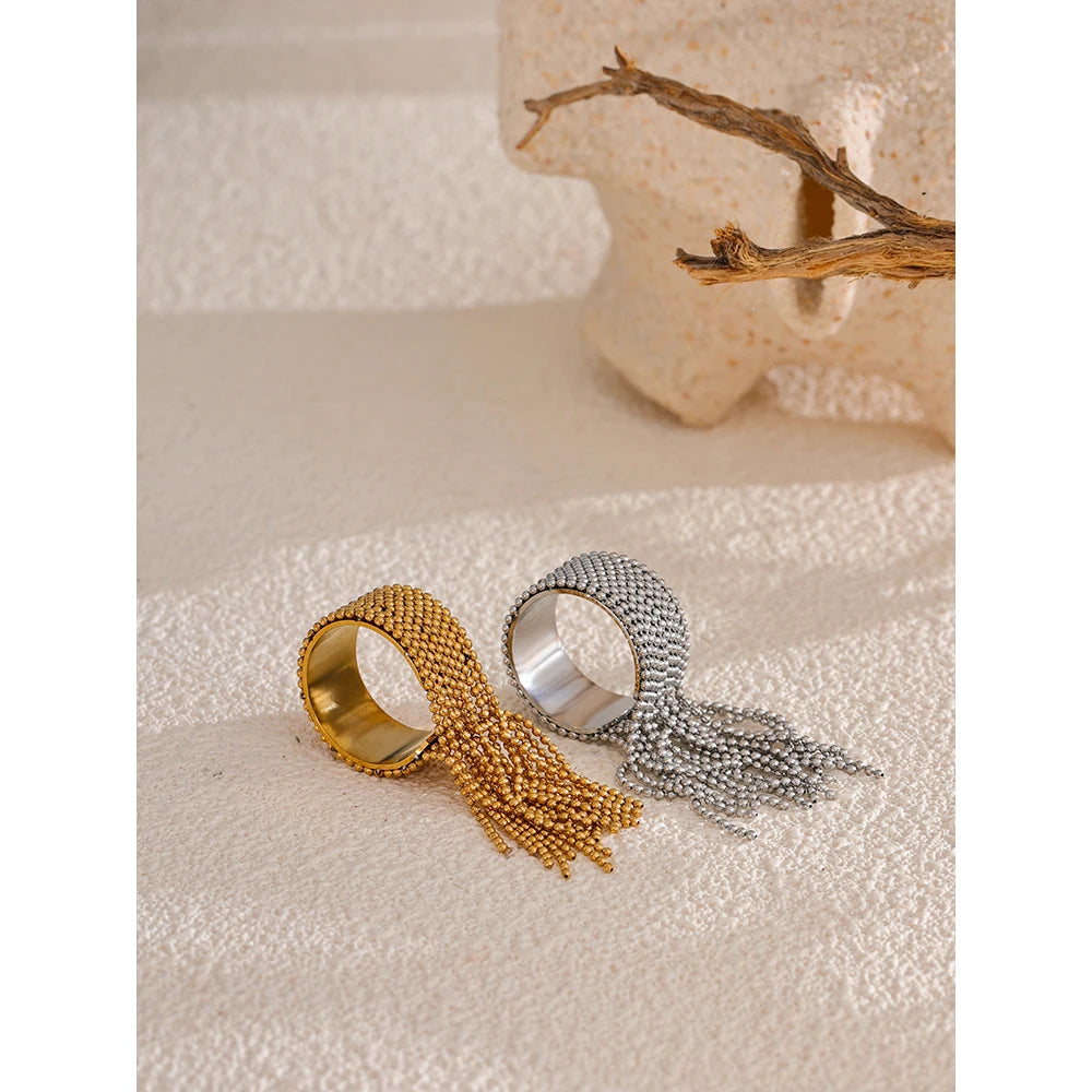 Bague chaîne gland – Acier inoxydable plaqué or 18K, réglable