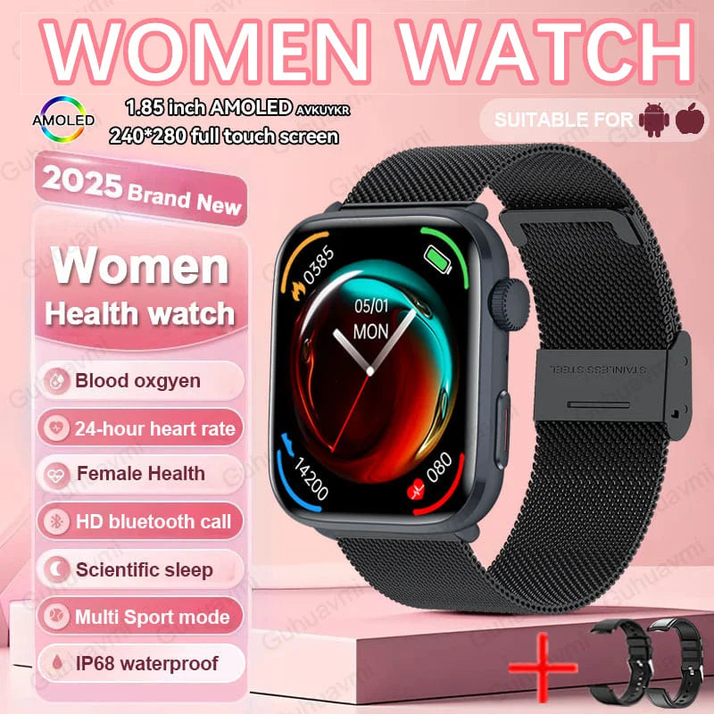Montre connectée AI Santé 2025 – Smartwatch AMOLED 1,85’’ femmes & hommes, appels Bluetooth, NFC, suivi santé complet IP68