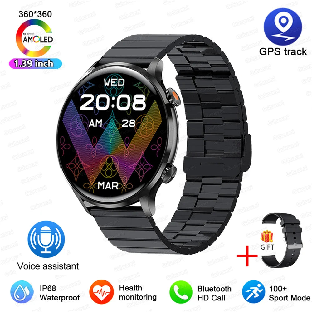 Montre connectée AMOLED homme & femme – Smartwatch Bluetooth, GPS, NFC, étanche IP68, Android & iOS