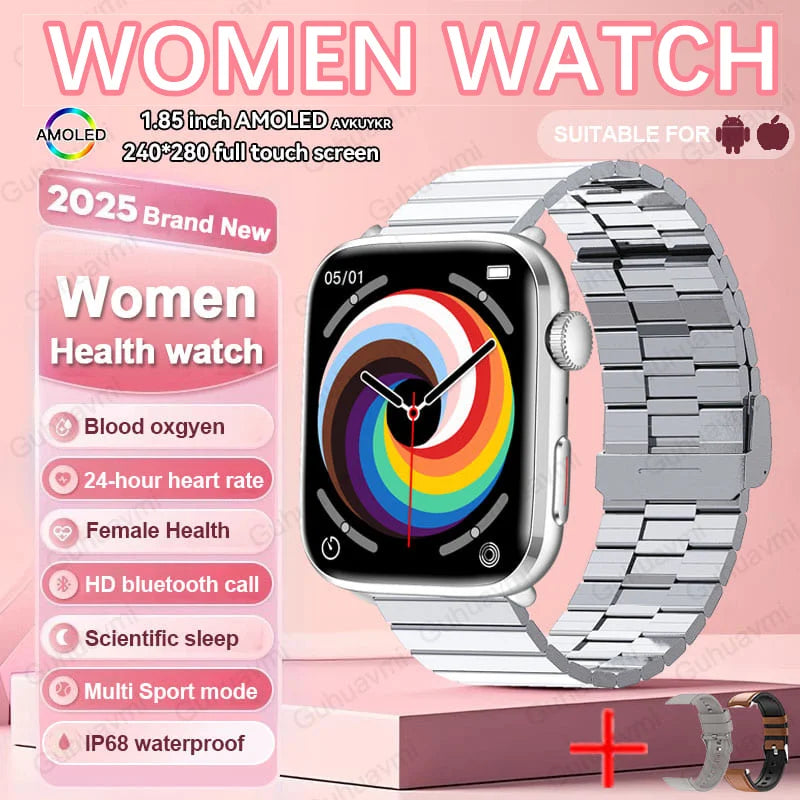Montre connectée AI Santé 2025 – Smartwatch AMOLED 1,85’’ femmes & hommes, appels Bluetooth, NFC, suivi santé complet IP68