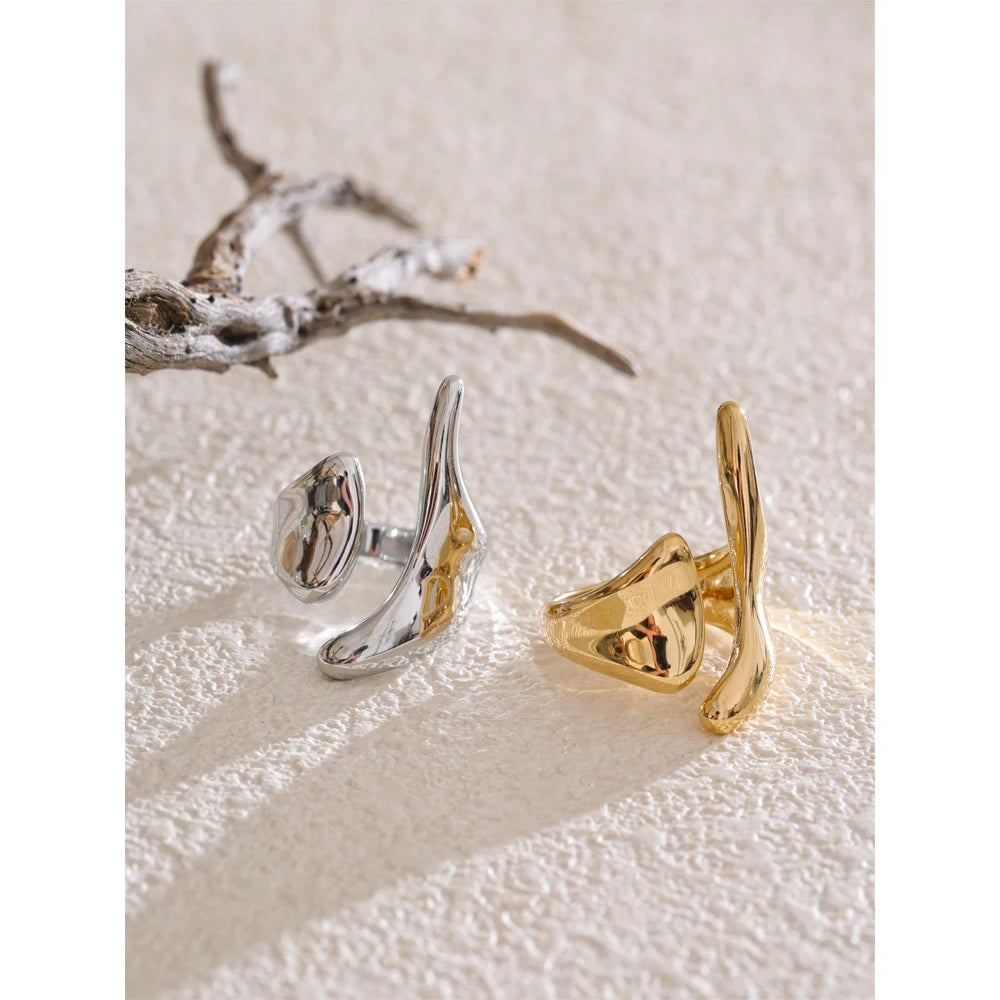 Bague réglable géométrique en acier inoxydable doré – Bijou créatif plaqué or PVD
