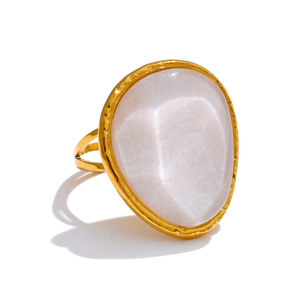 Bague réglable multicolore en résine et acier inoxydable – Bijou plaqué or