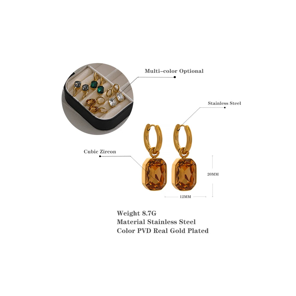Boucles d'oreilles pendantes en zircon cubique – Acier inoxydable 18K