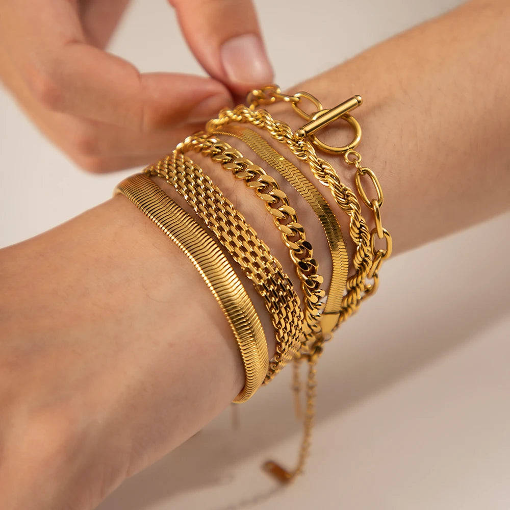 Bracelets femme dorés en acier inoxydable – Multi-chaînes 18K PVD au choix
