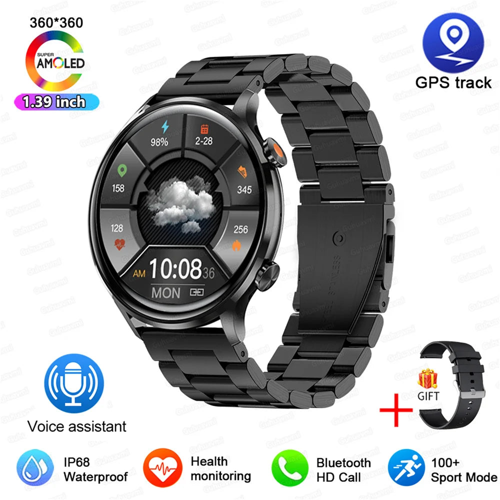 Montre connectée AMOLED homme & femme – Smartwatch Bluetooth, GPS, NFC, étanche IP68, Android & iOS