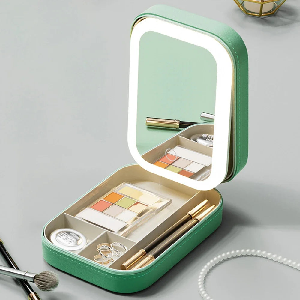 Tragbare Make-up-Box mit LED-Spiegel – Kosmetik-Organizer für unterwegs mit großer Kapazität