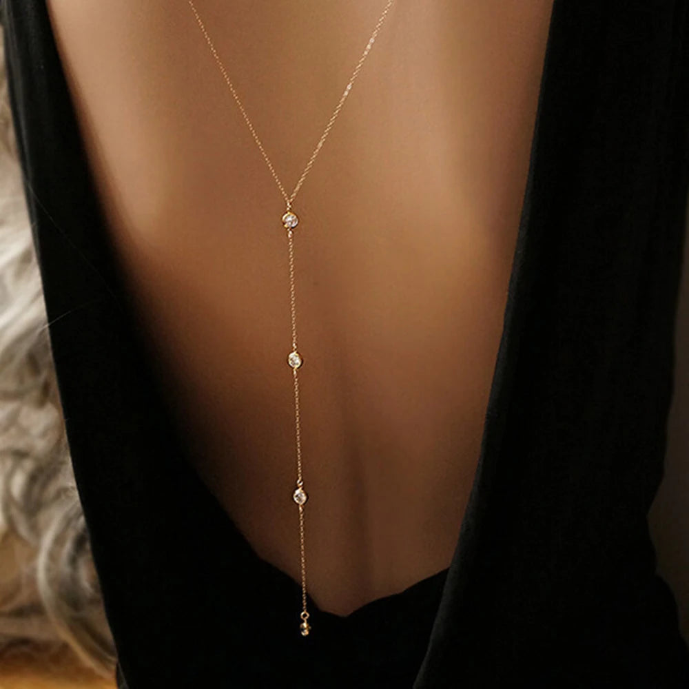 Collier Ras du Cou en Y – Acier Inoxydable Doré & Cristaux