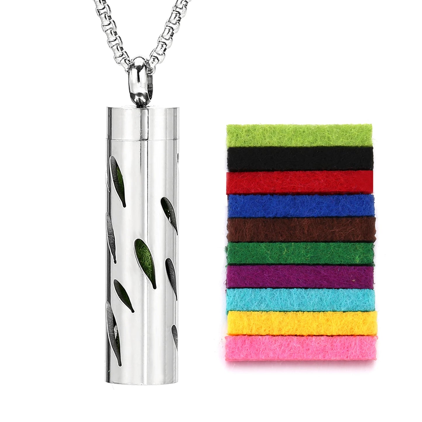 316L Diffusor-Halskette für ätherische Öle – Aromatherapie-Schmuck mit 10 farbigen Pads