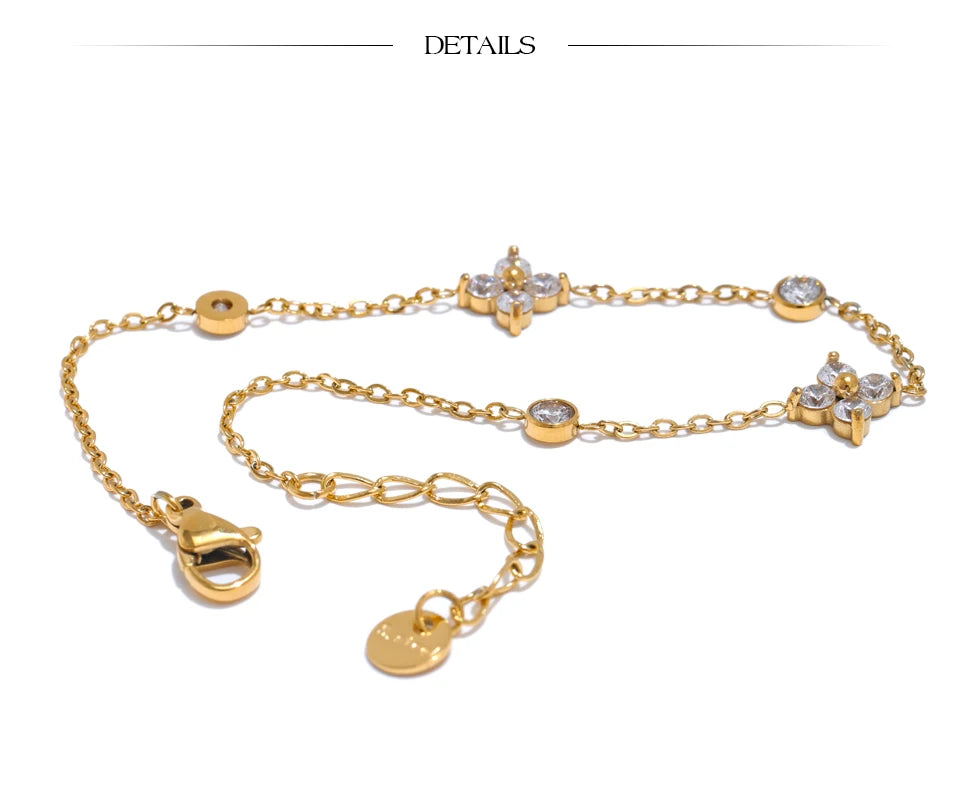 Zirkonia-Blumenarmband – Vergoldeter Edelstahl, Zart & Raffiniert