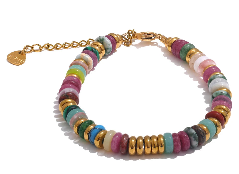 Buntes Perlenarmband – Naturstein & Edelstahl