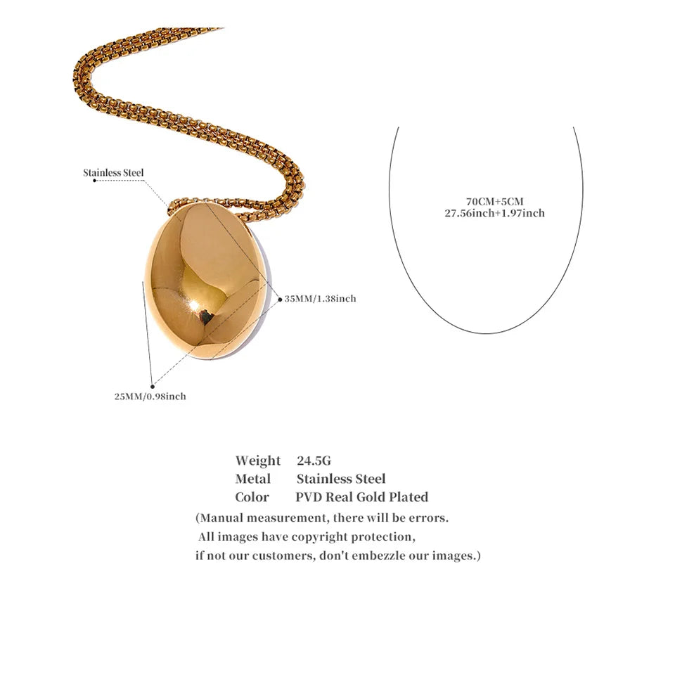 Minimalistische lange Halskette - ovaler Anhänger 70 cm, 316L Edelstahl