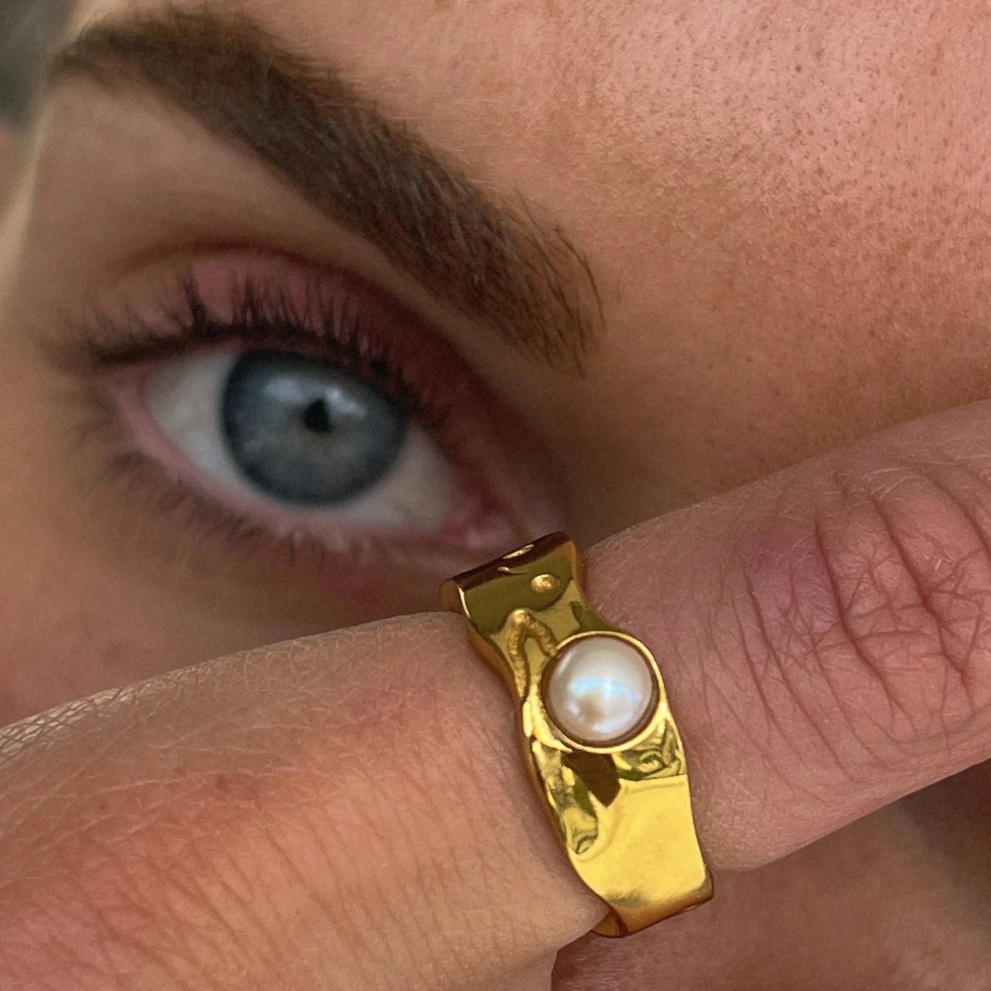 Bagues femme dorées en acier inoxydable – Plaqué or 18K, coquille, perle et zircon, bijoux tendance