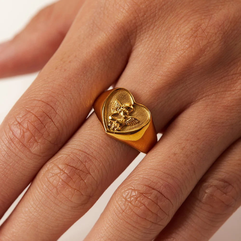 Bagues femme dorées en acier inoxydable – Plaqué or 18K, coquille, perle et zircon, bijoux tendance