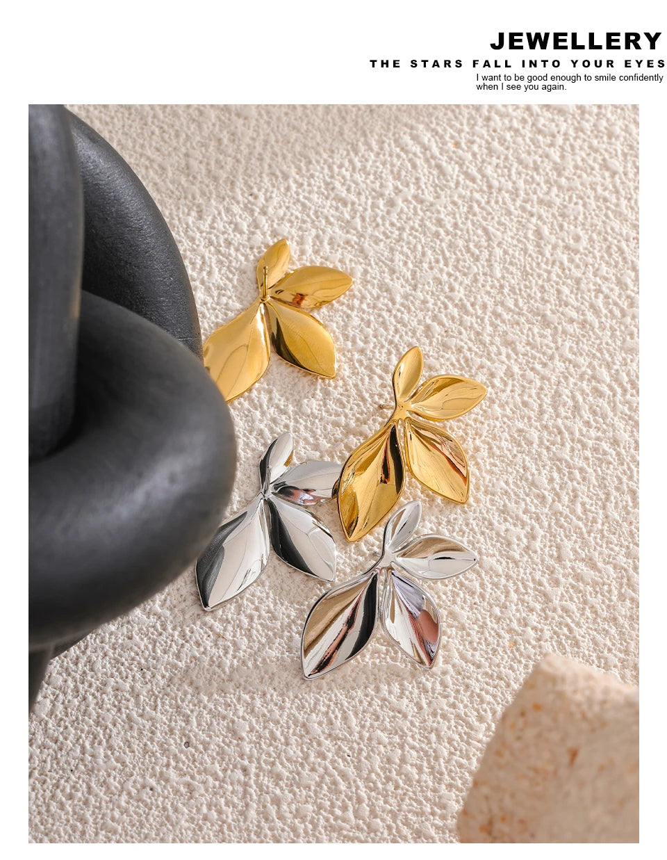 Boucles d’oreilles feuillage – Acier inoxydable doré, design sculpté