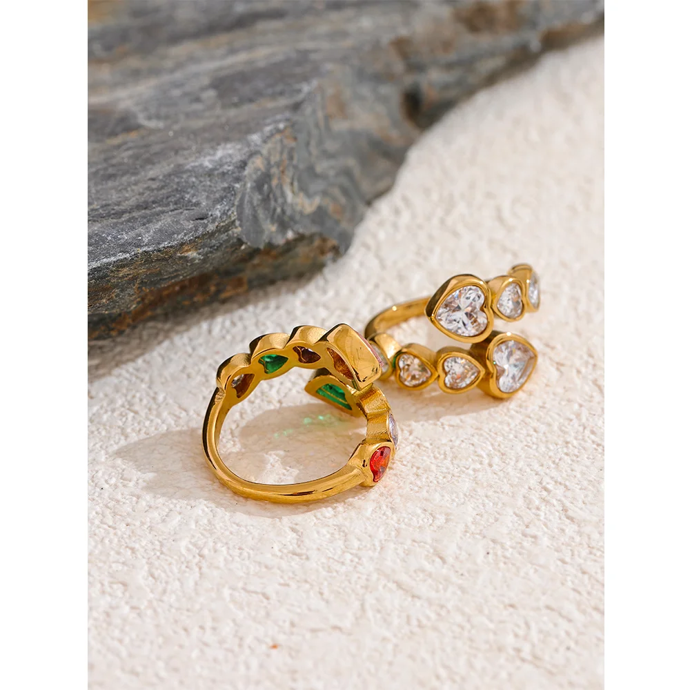 Zirkon-Herzring – Vergoldeter Edelstahl, verstellbar und funkelnd