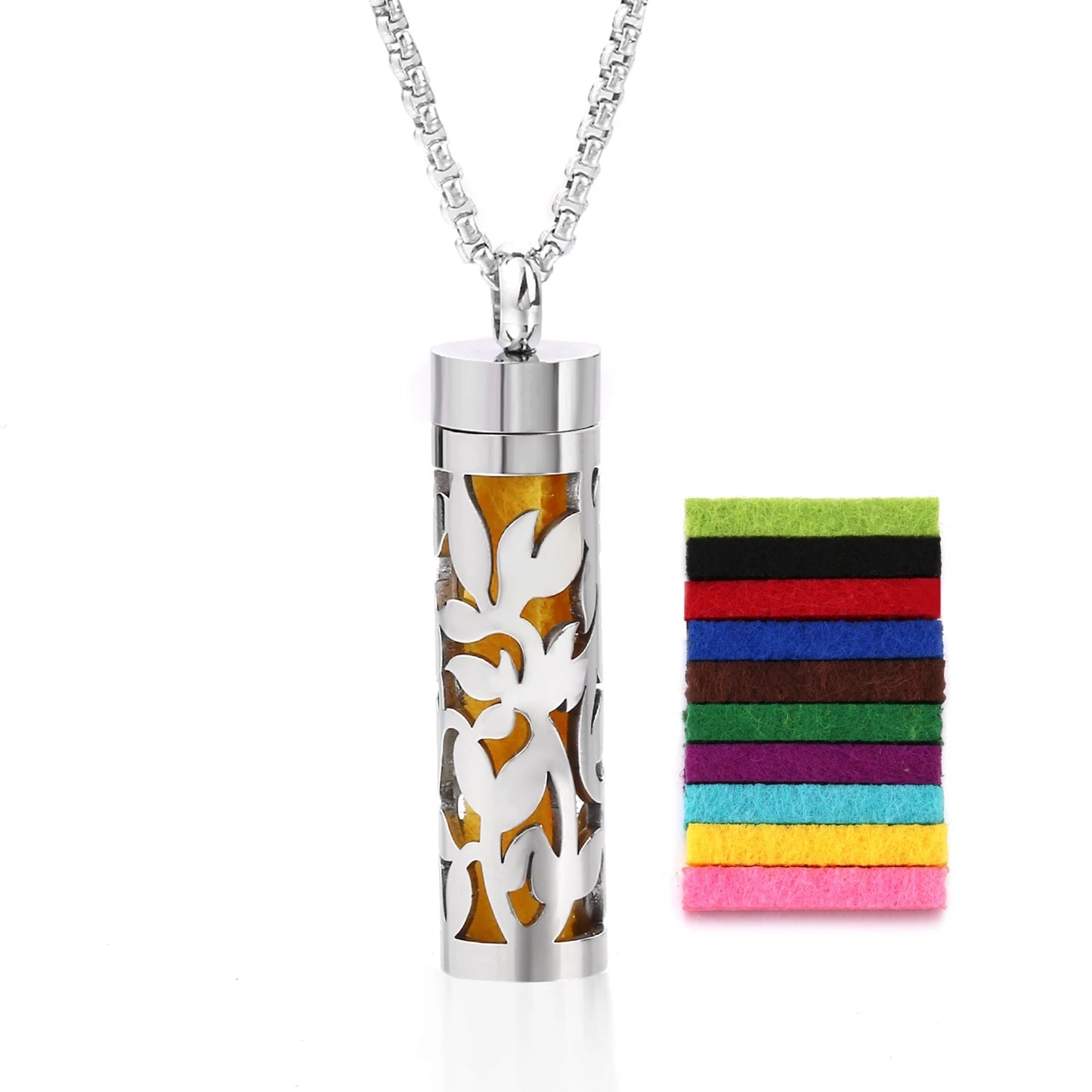 316L Diffusor-Halskette für ätherische Öle – Aromatherapie-Schmuck mit 10 farbigen Pads