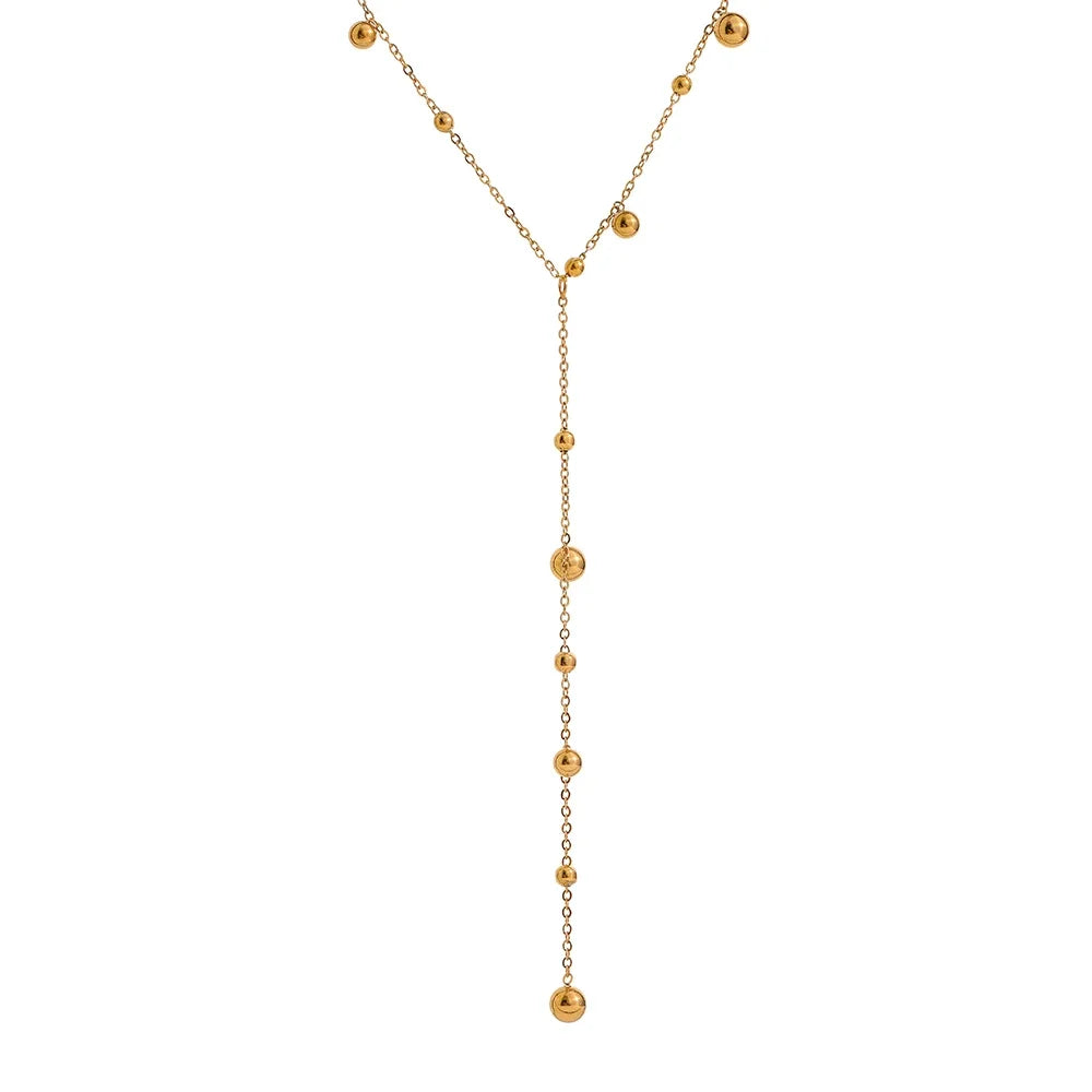Collier long perlé – Acier inoxydable plaqué or 18K, style minimaliste