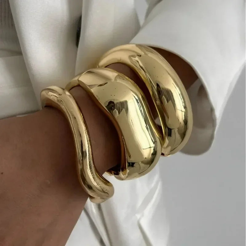 Breites Armreif-Armband – Gold- oder Silbermetall-Finish
