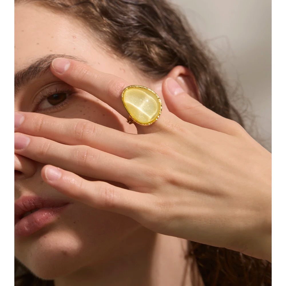 Bague réglable multicolore en résine et acier inoxydable – Bijou plaqué or