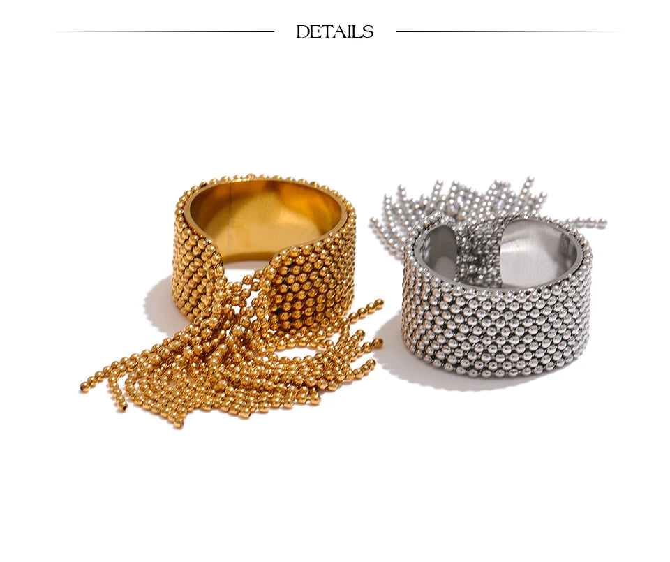 Bague chaîne gland – Acier inoxydable plaqué or 18K, réglable