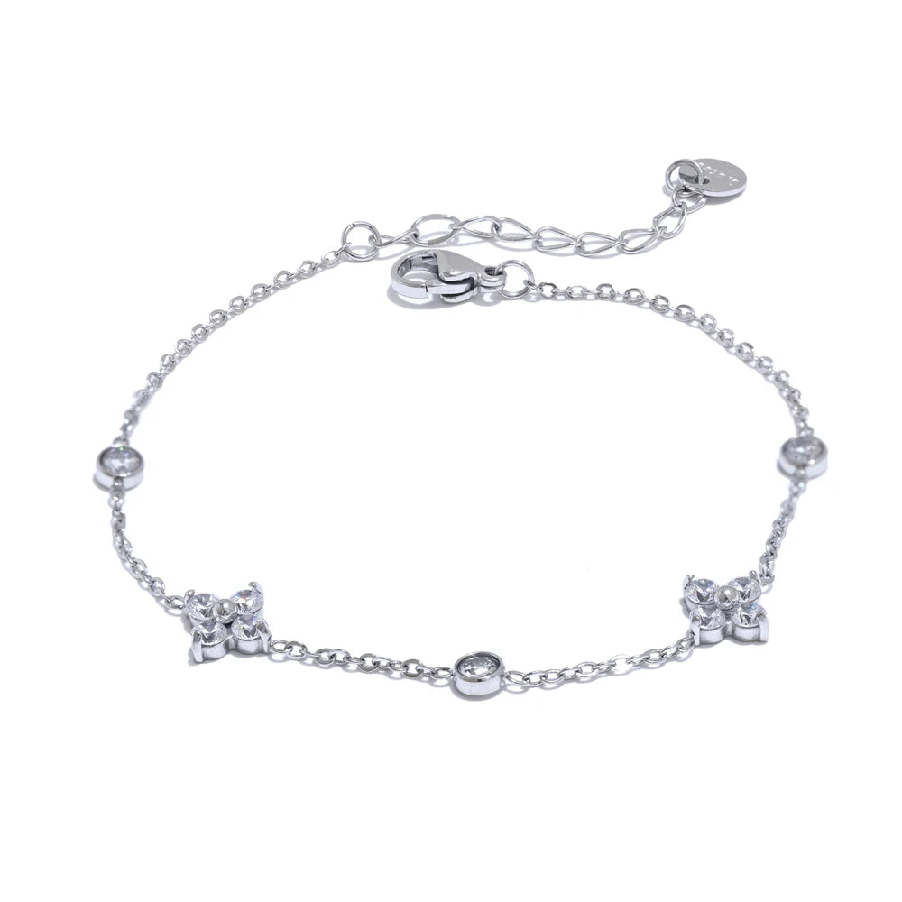 Zirkonia-Blumenarmband – Vergoldeter Edelstahl, Zart & Raffiniert