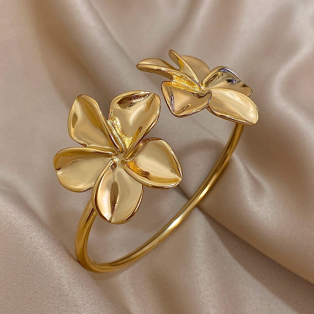 Doppeltes Blumen-Armband – Edelstahl in Gold oder Silber