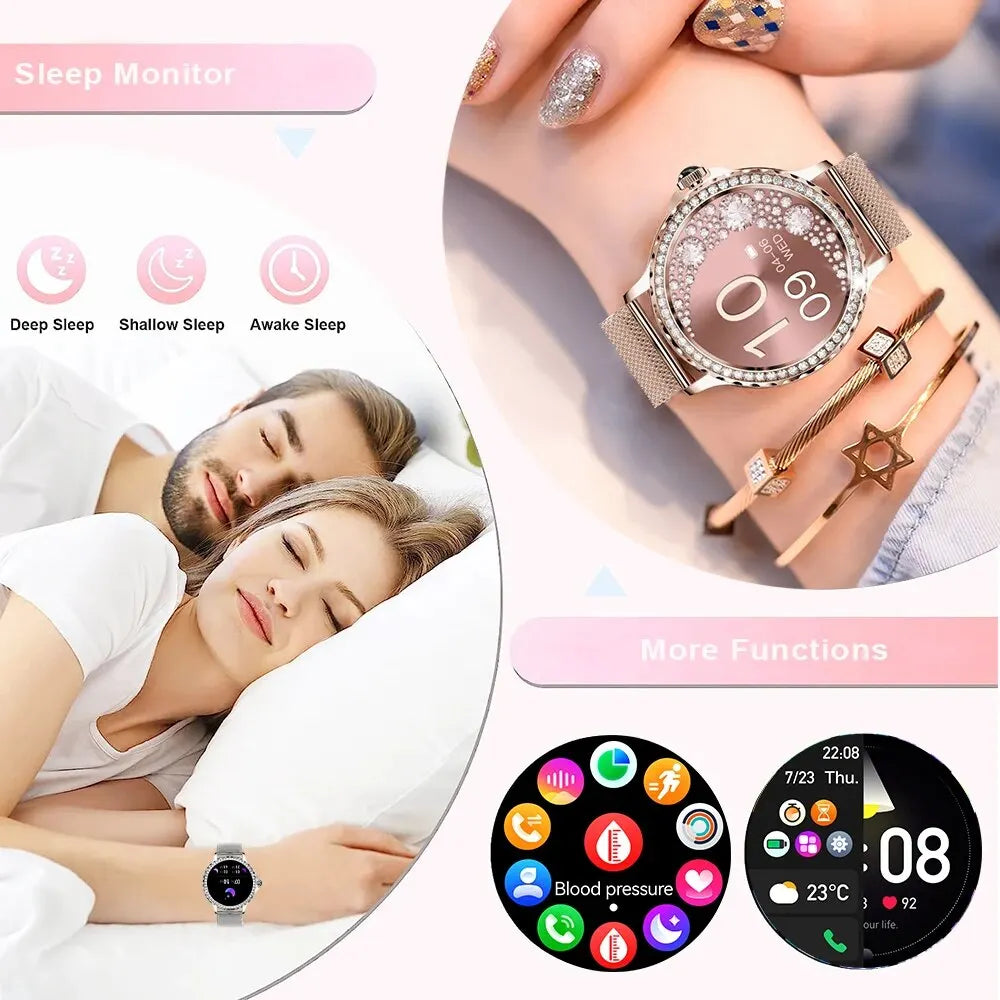 Montre Connectée Femme – Appels Bluetooth, Tracker Fitness & Santé, Cadrans Personnalisables | Android iOS
