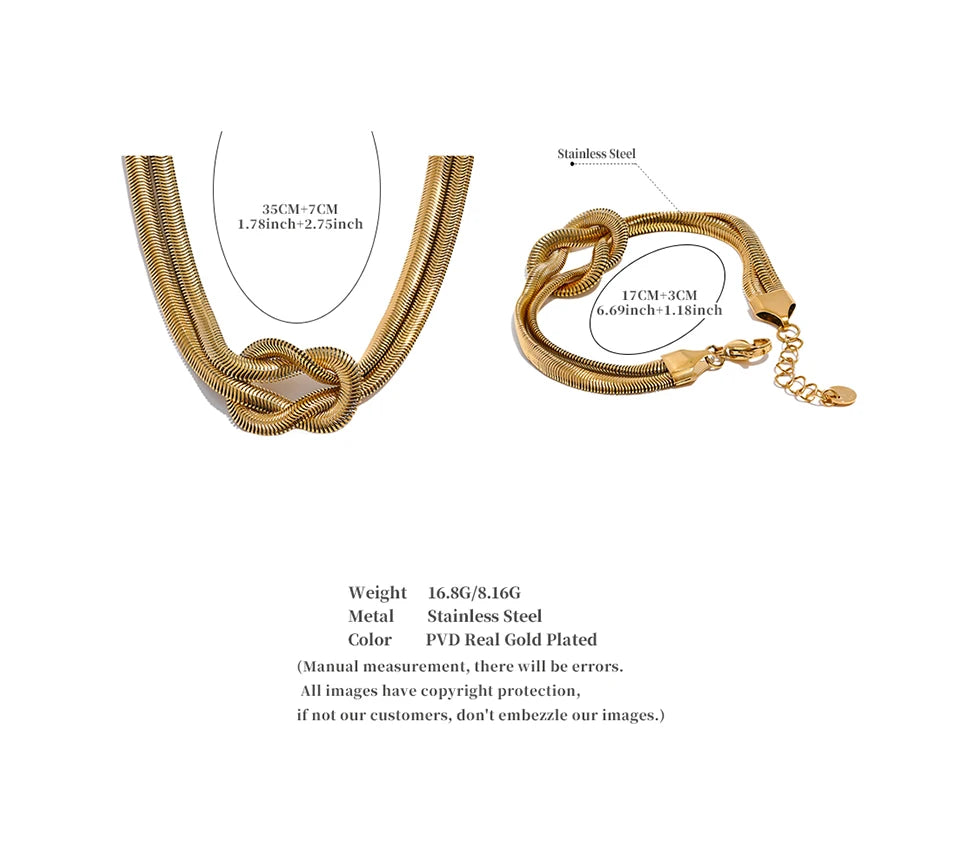 Knotenhalskette und -armband – 316L Edelstahl, goldene Schlangenkette