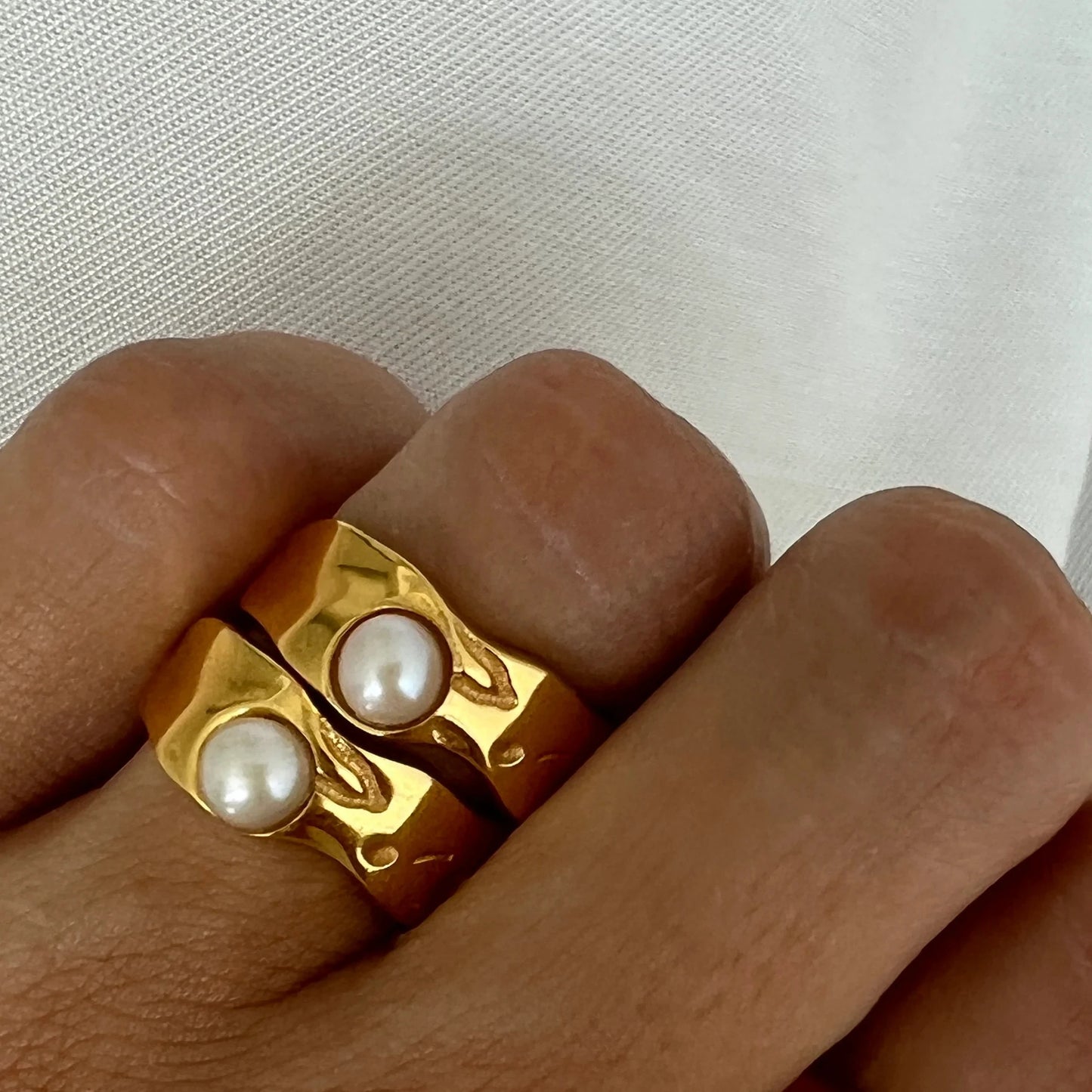 Bagues femme dorées en acier inoxydable – Plaqué or 18K, coquille, perle et zircon, bijoux tendance