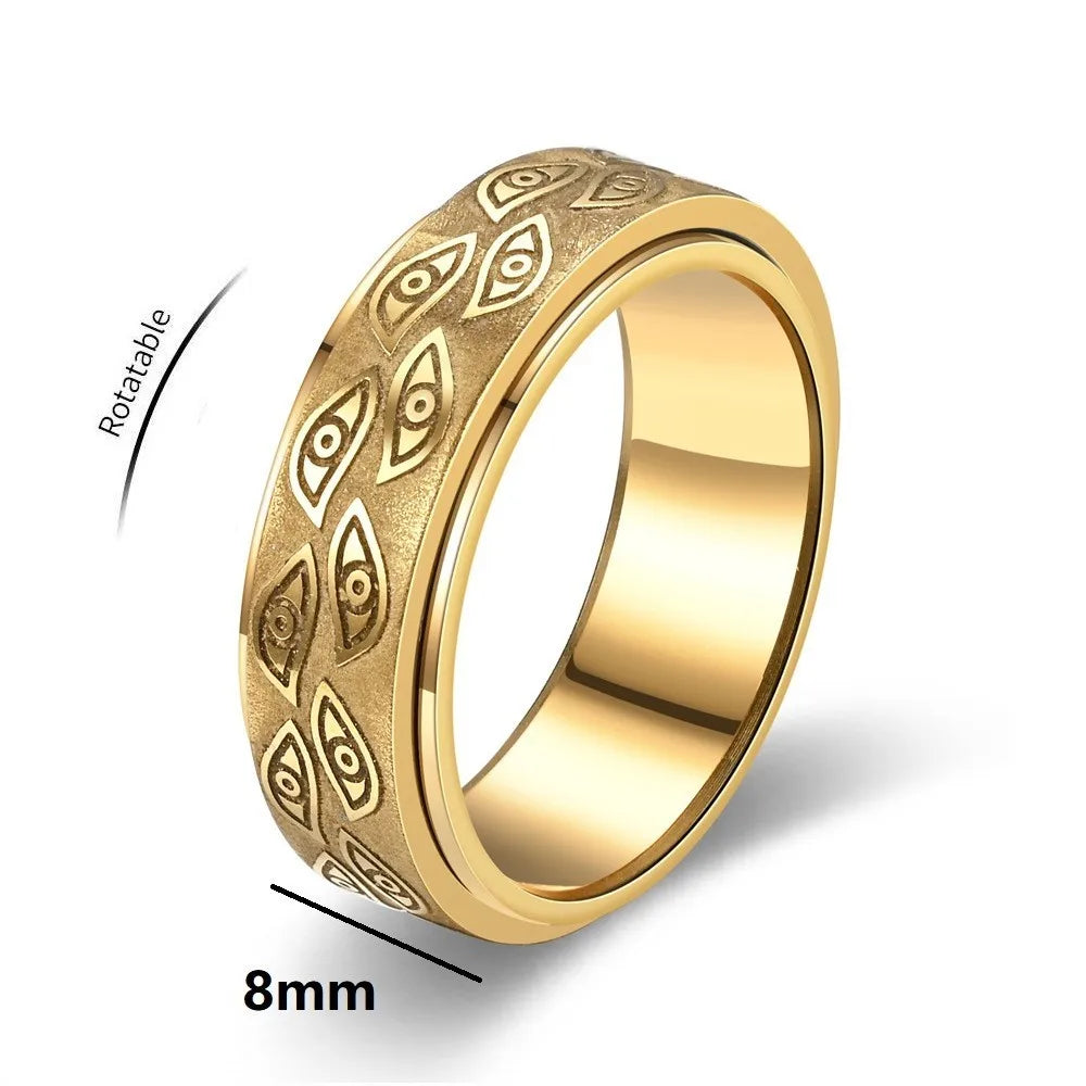 Anti-Stress-Spinner-Ring für Herren – Geschnitztes Auge aus Edelstahl | Anti-Angst-Fidget-Spinner-Ring