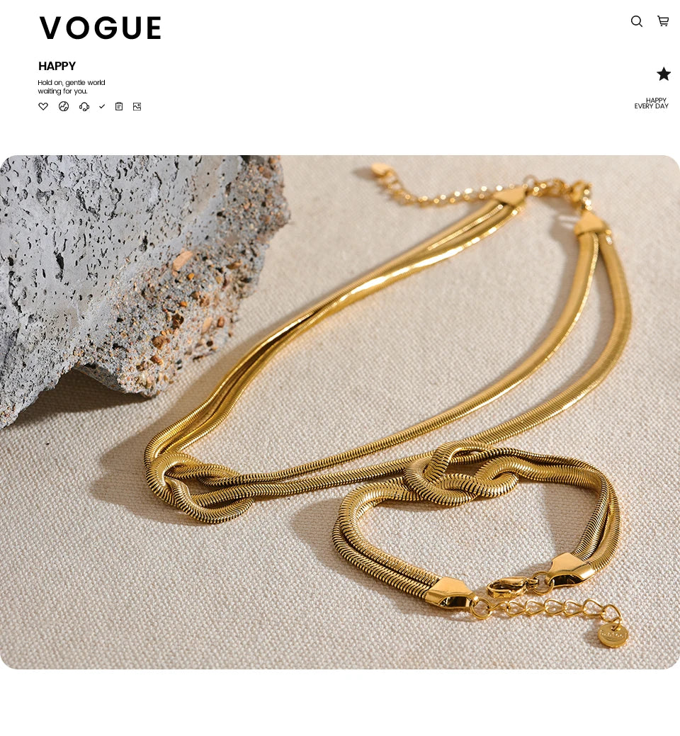 Knotenhalskette und -armband – 316L Edelstahl, goldene Schlangenkette