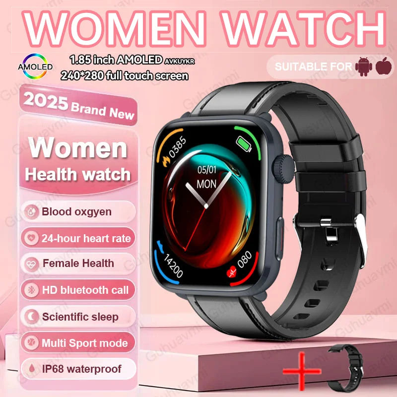 Montre connectée AI Santé 2025 – Smartwatch AMOLED 1,85’’ femmes & hommes, appels Bluetooth, NFC, suivi santé complet IP68