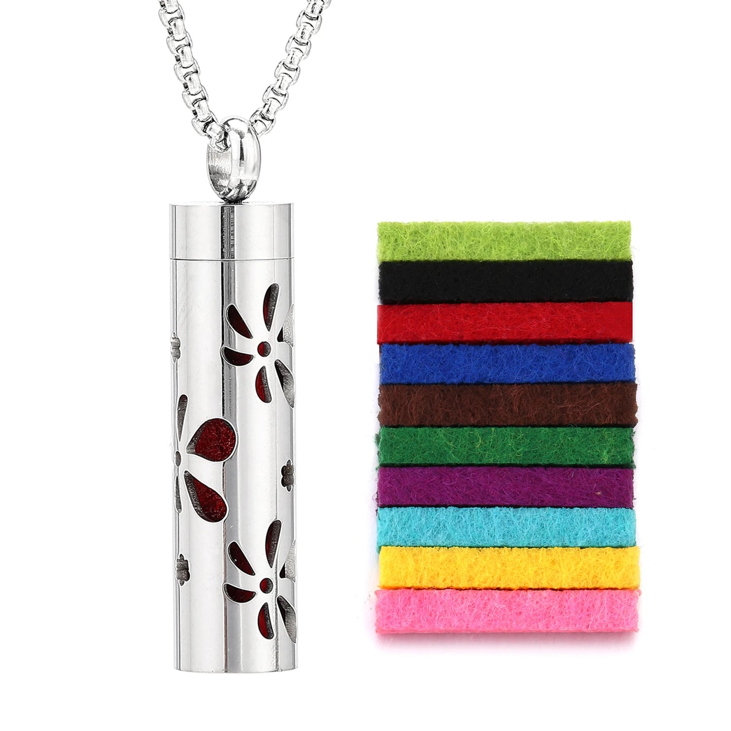 316L Diffusor-Halskette für ätherische Öle – Aromatherapie-Schmuck mit 10 farbigen Pads