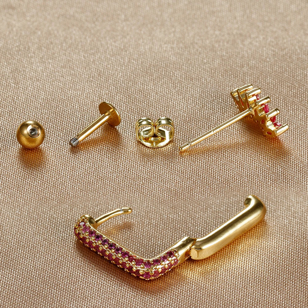 Ensemble de boucles d’oreilles Huggie en acier inoxydable doré – Créoles zircon CZ géométriques