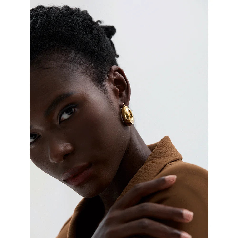 Boucles d’oreilles créoles épaisses en acier inoxydable – Or & argent, waterproof et tendance 2025