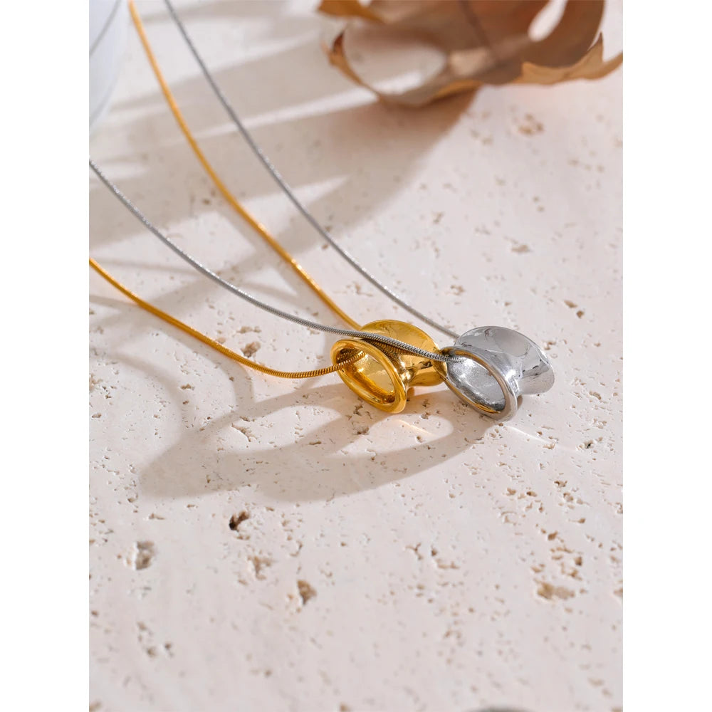 Collier pendentif géométrique femme – Chaîne amovible acier inoxydable doré & argenté – Bijoux créatifs