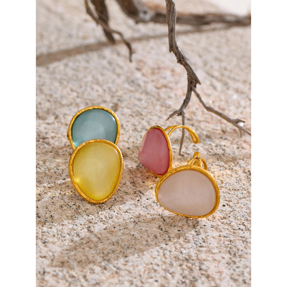 Bague réglable multicolore en résine et acier inoxydable – Bijou plaqué or