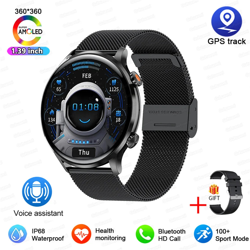 Montre connectée AMOLED homme & femme – Smartwatch Bluetooth, GPS, NFC, étanche IP68, Android & iOS