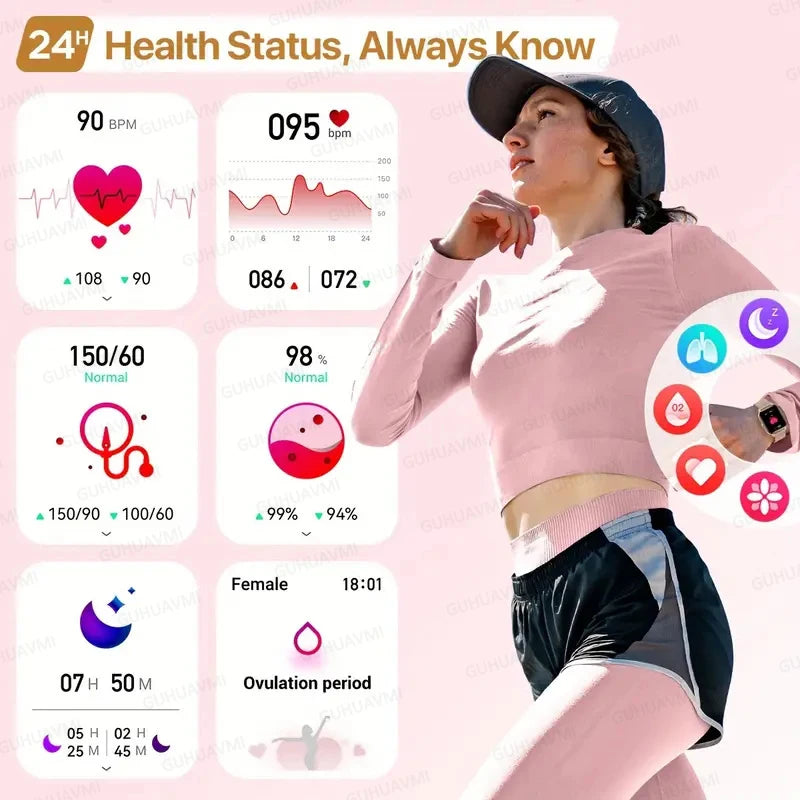 Montre connectée AMOLED homme & femme – Smartwatch Bluetooth, GPS, NFC, étanche IP68, Android & iOS