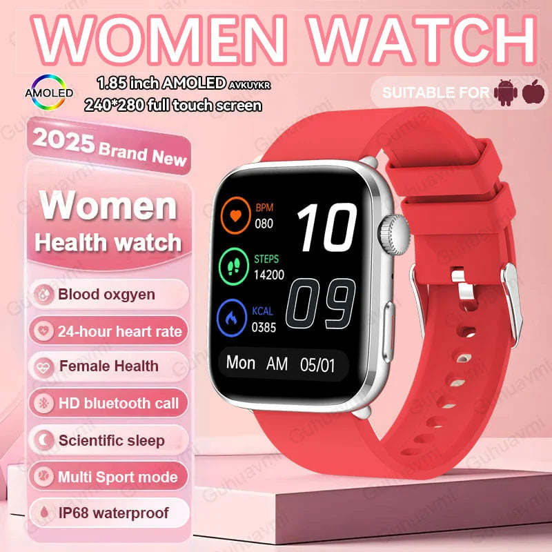 Montre connectée AI Santé 2025 – Smartwatch AMOLED 1,85’’ femmes & hommes, appels Bluetooth, NFC, suivi santé complet IP68