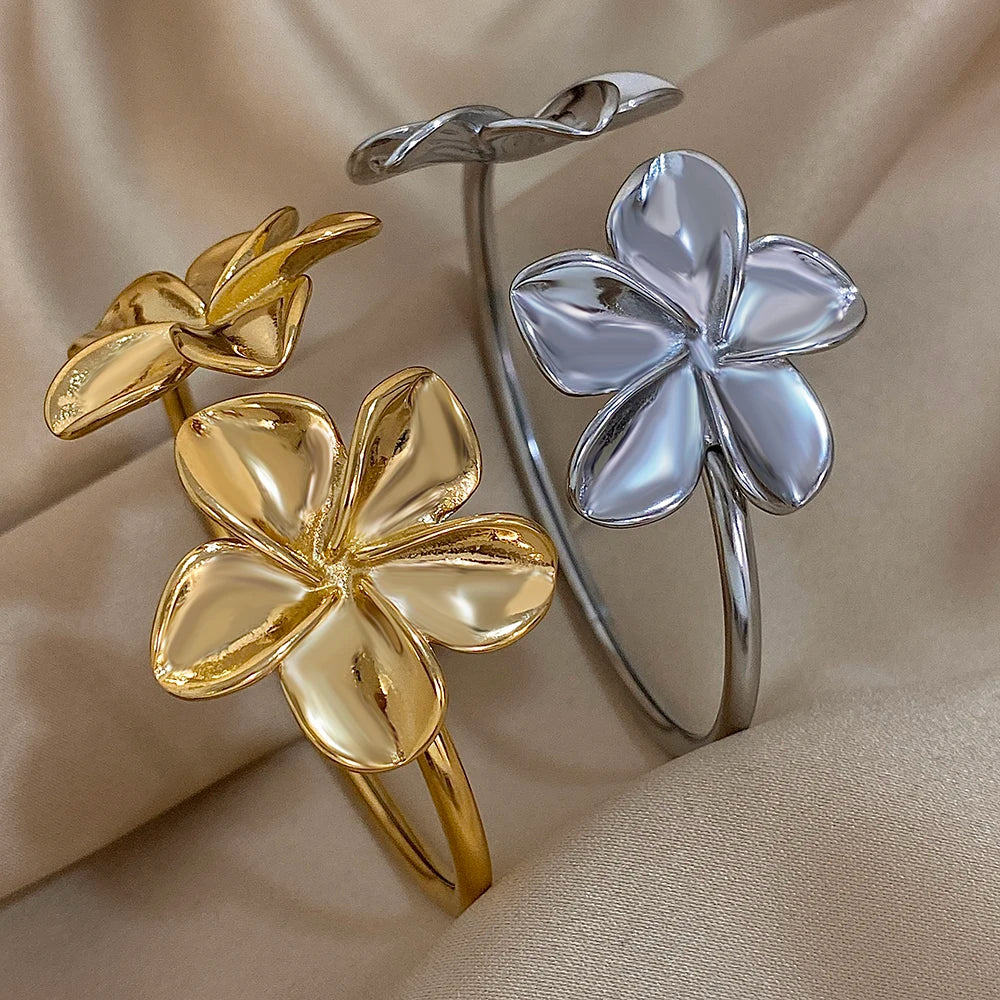 Doppeltes Blumen-Armband – Edelstahl in Gold oder Silber