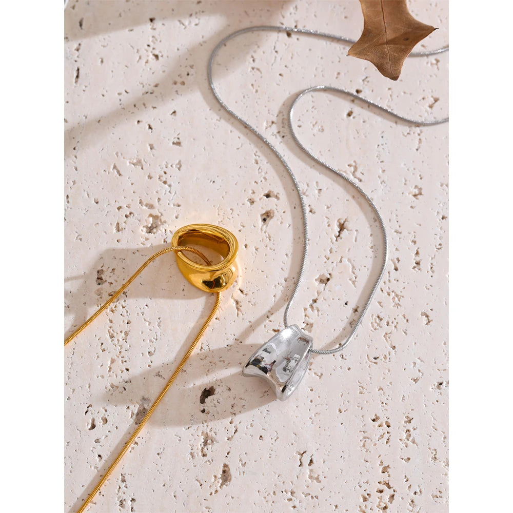 Collier pendentif géométrique femme – Chaîne amovible acier inoxydable doré & argenté – Bijoux créatifs