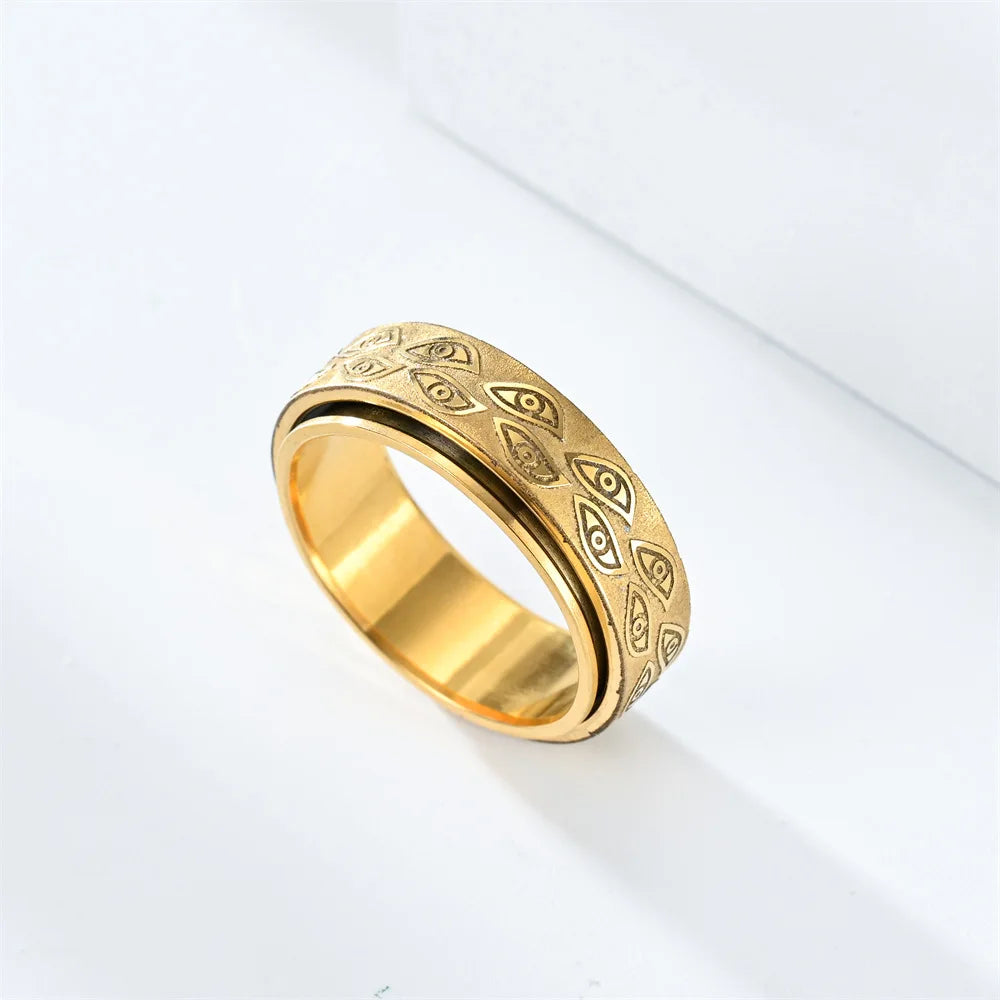 Anti-Stress-Spinner-Ring für Herren – Geschnitztes Auge aus Edelstahl | Anti-Angst-Fidget-Spinner-Ring