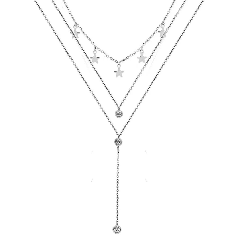 Collier Ras du Cou en Y – Acier Inoxydable Doré & Cristaux