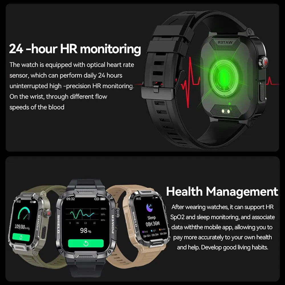 Montre Connectée Militaire Homme – Étanche IP68, Appels Bluetooth, Sport & Extérieur | Android iOS