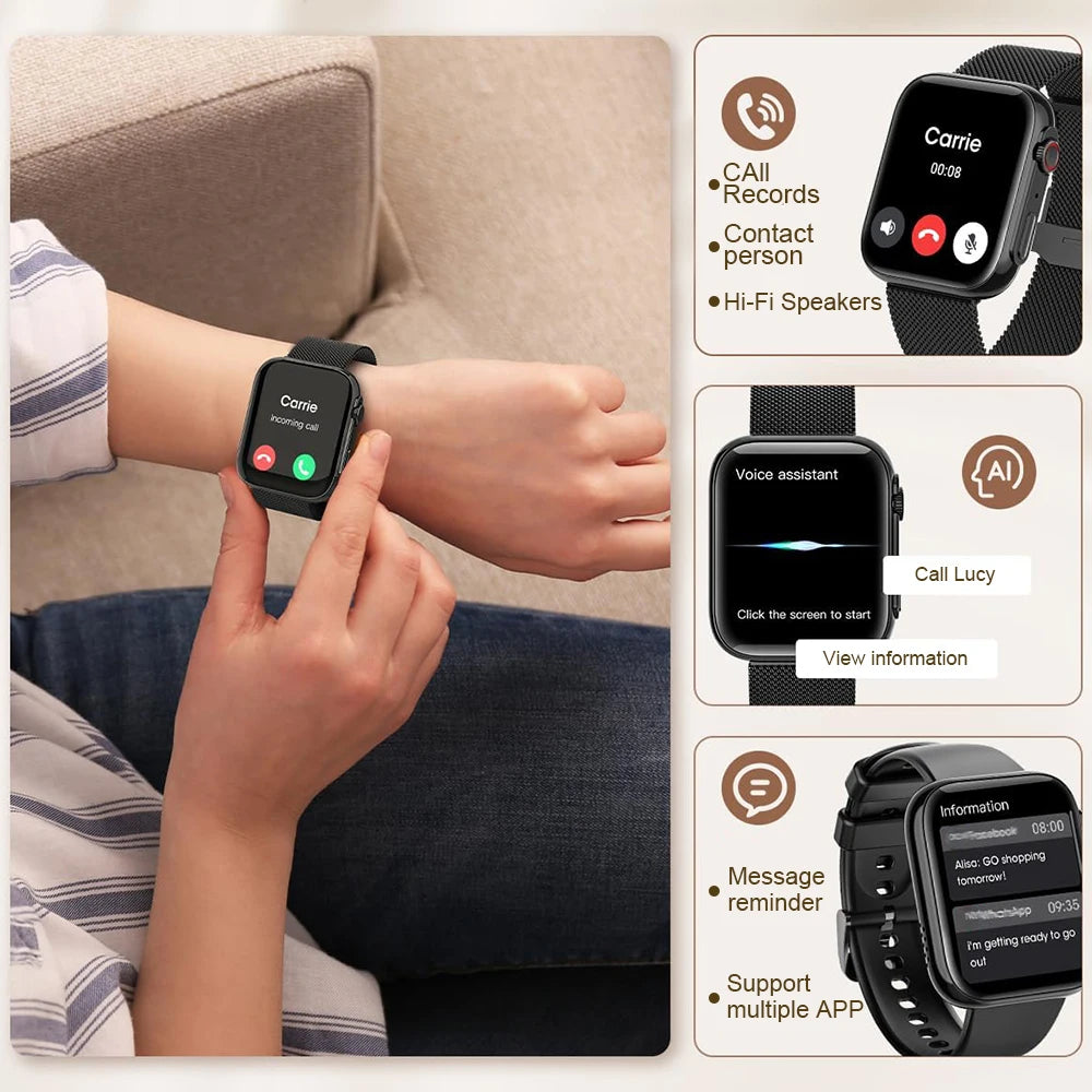 Montre Connectée Bluetooth – Écran AMOLED HD 1.9”, Appels, Tracker Fitness & Santé | Android iOS