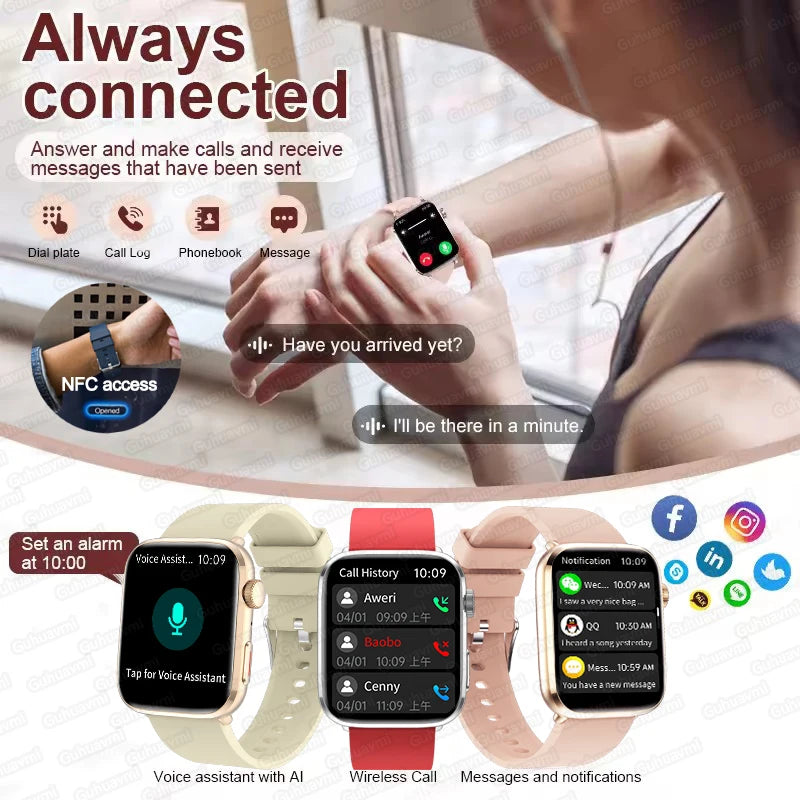 Montre connectée AI Santé 2025 – Smartwatch AMOLED 1,85’’ femmes & hommes, appels Bluetooth, NFC, suivi santé complet IP68