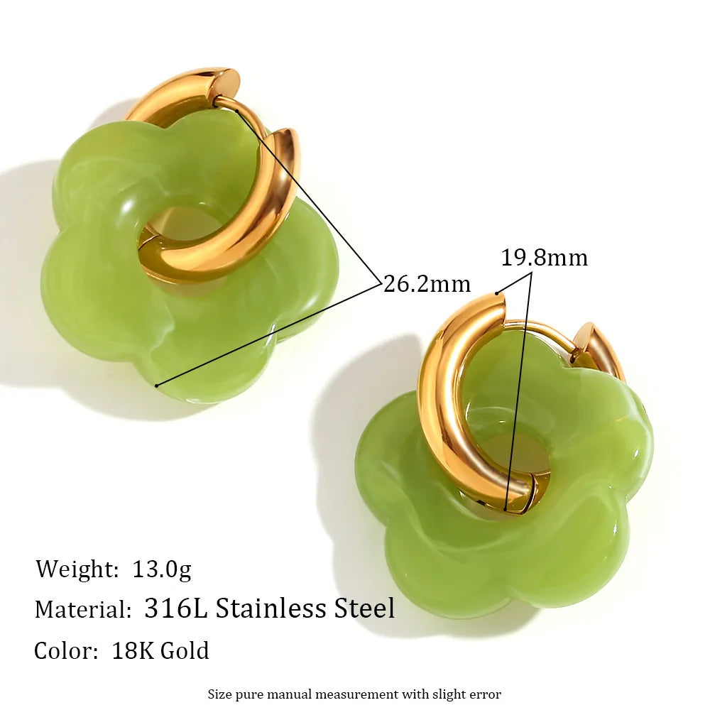 Boucles d’Oreilles Fleurs Colorées – Acier Inoxydable Plaqué Or 18K
